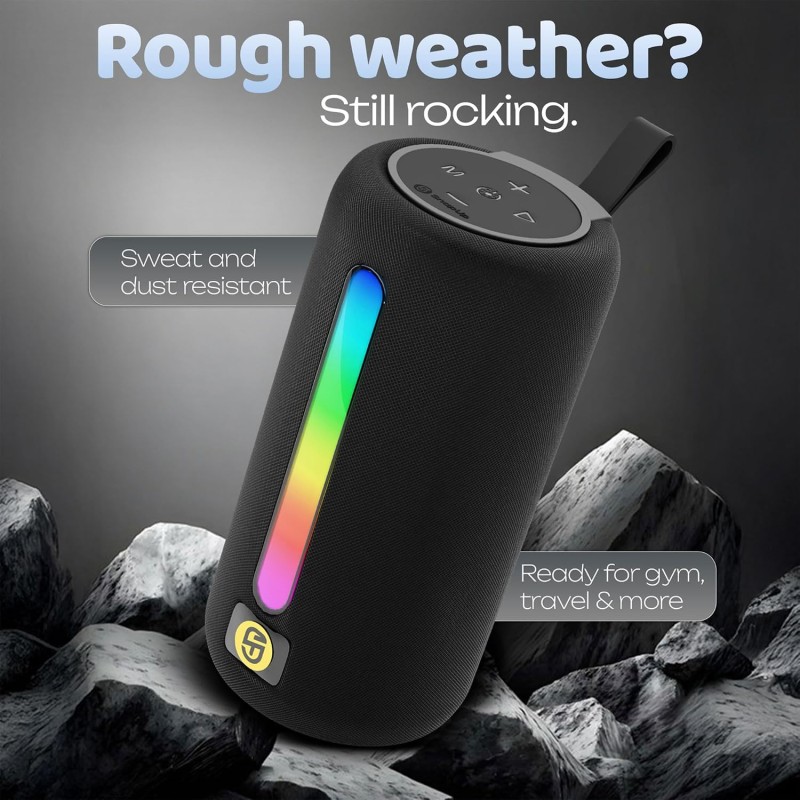 Stone Max Portable Speaker with 18W Powerful Sound, TWS Function, up to 9Hrs Playback, RGB, Deep Bass - Slay Black