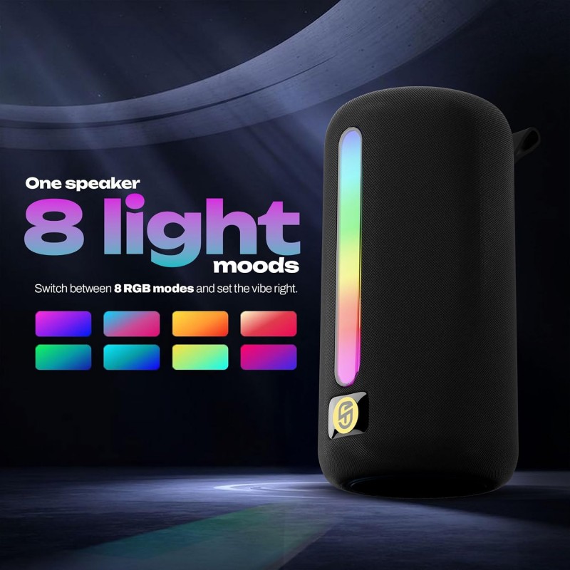Stone Max Portable Speaker with 18W Powerful Sound, TWS Function, up to 9Hrs Playback, RGB, Deep Bass - Slay Black