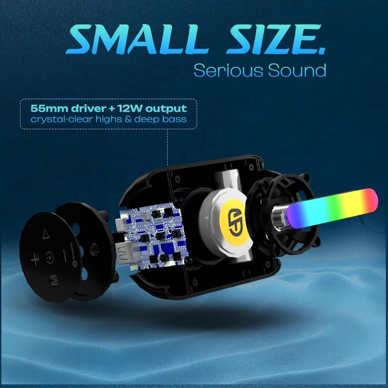 Stone S20 12W Handy Speaker with TWS Function, up to 7Hrs Playback, RGB, Deep Bass, Bluetooth 5.4 - Lite Grey