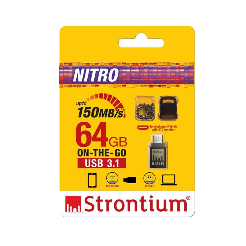 Strontium Micro USB Type B, USB 3.1 Type A Nitro64Gb One OTG 3.1 150 MBPS Flash Drive (Grey)