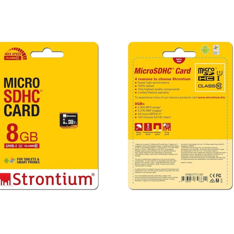 Strontium MicroSD Class 10-8GB Memory Card (Black)