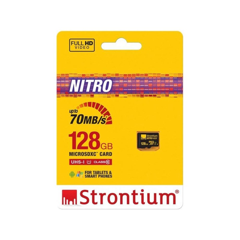 Strontium Nitro 128GB MicroSDXC UHS-I Memory Card with Adapter and Card Reader Up to 70MB s SRN128GTFU1C 128GB