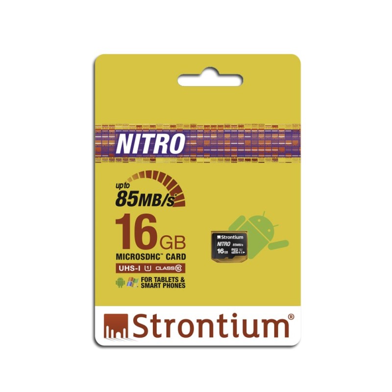 Strontium Nitro 16GB Micro SDHC Memory Card 85MB/s UHS-I U1 Class 10 High Speed for Smartphones Tablets Drones Action Cams (SRN16GTFU1QR)
