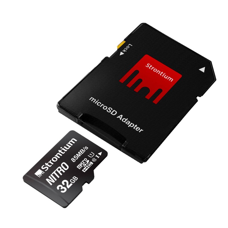Strontium Nitro 32GB Micro SDHC Memory Card 85MB/s UHS-I U1 Class 10 w/Adapter High Speed (SRN32GTFU1QA)