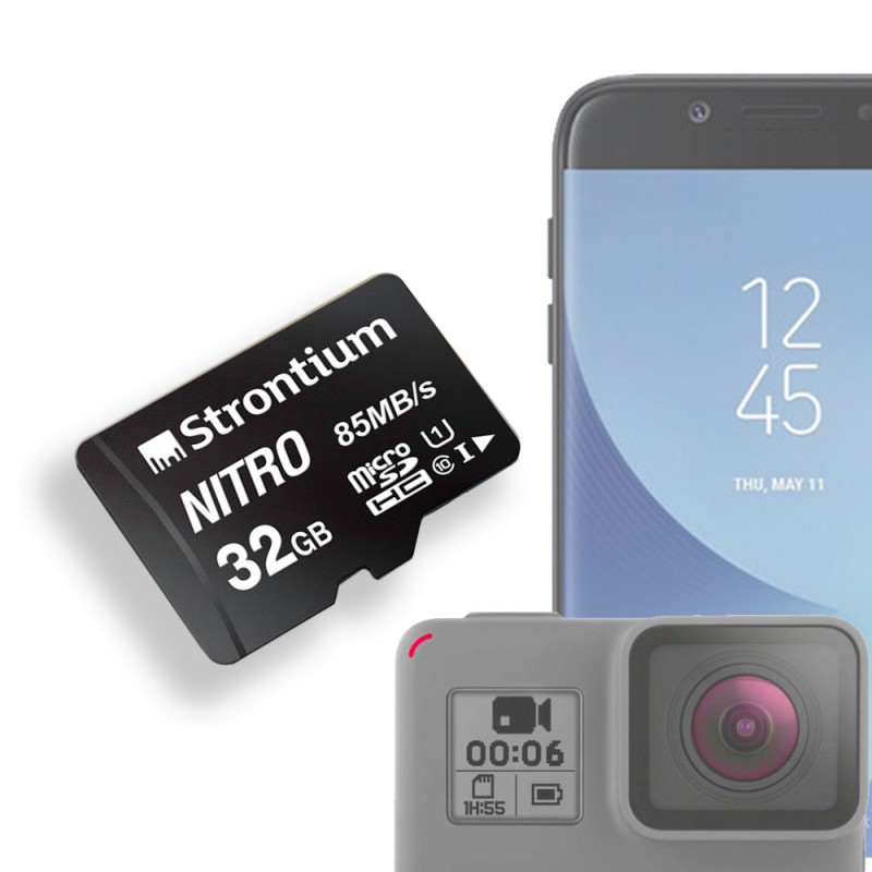 Strontium Nitro 32GB Micro SDHC Memory Card 85MB/s UHS-I U1 Class 10 w/Adapter High Speed (SRN32GTFU1QA)