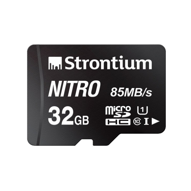 Strontium Nitro 32GB Micro SDHC Memory Card 85MB/s UHS-I U1 Class 10 w/Adapter High Speed (SRN32GTFU1QA)