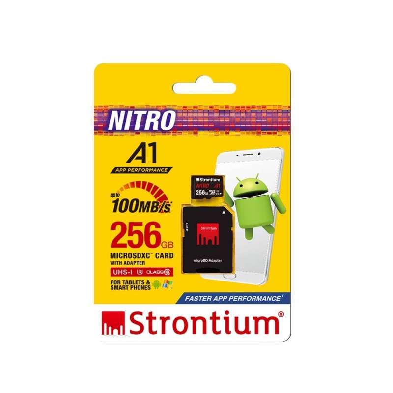 Strontium Nitro A1 256GB Micro SDXC Memory Card 100MB/s A1 UHS-I U3 Class 10 with High Speed Adapter (SRN256GTFU3A1A)