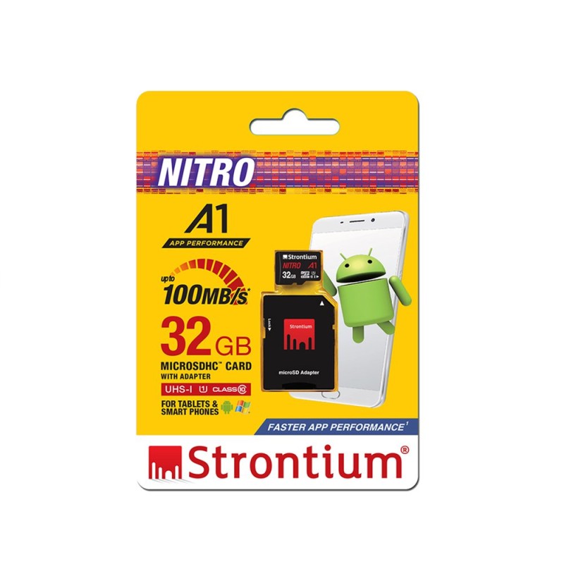 Strontium Nitro A1 32GB Micro SDHC Memory Card 100MB/s A1 UHS-I U1 Class 10 with High Speed Adapter