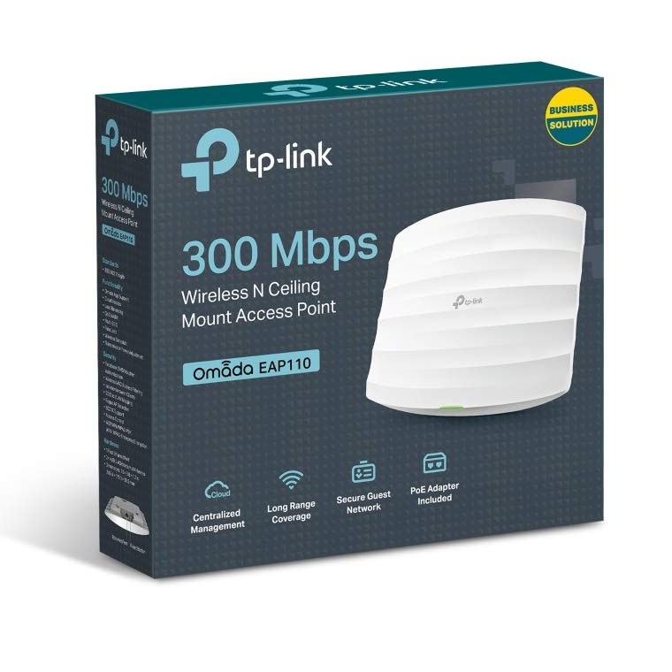 TP-Link 300Mbps Wireless N Ceiling Mount Access Point – Supports Passive PoE, Free PoE Injector, Long Range Coverage, Secure Guest Network, Centralized Management (EAP110)