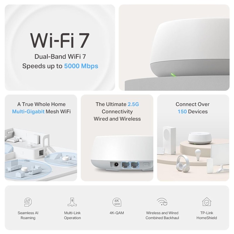 Tp-link Deco BE25 WiFi 7 Mesh Duo Pack | TP-Link BE5000 High-Speed Home WiFi System | 5Gbps Dual Band Router Setup