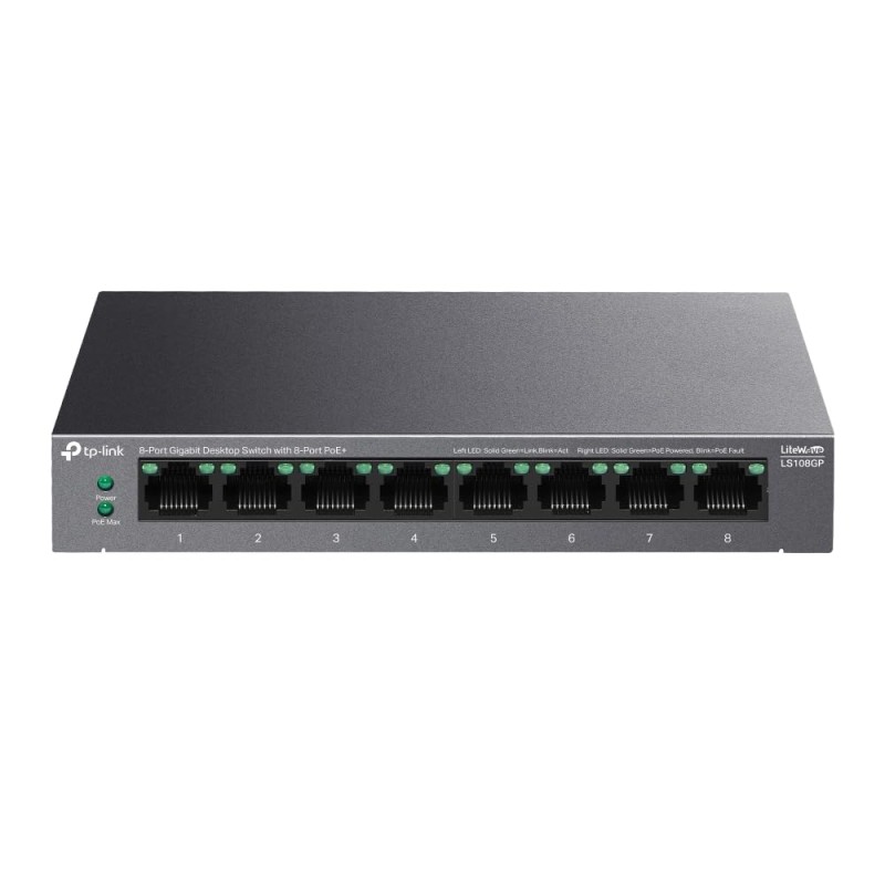 TP-Link LS109P 9-Port 10/100Mbps Desktop Ethernet Switch with 8-Port PoE+, 63 W PoE Budget, PoE Auto Recovery,Up to 250 m PoE Transmission, Plug & Play, Ideal for IP Surveillance & Network Security