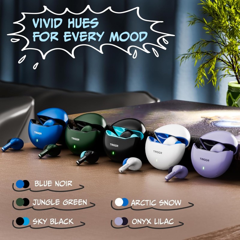 TRIGGR Rizz with 40H Playback, Spherical Design, 13mm Drivers, Rich Bass, Fast Charging Bluetooth (Onyx Lilac, in The Ear)