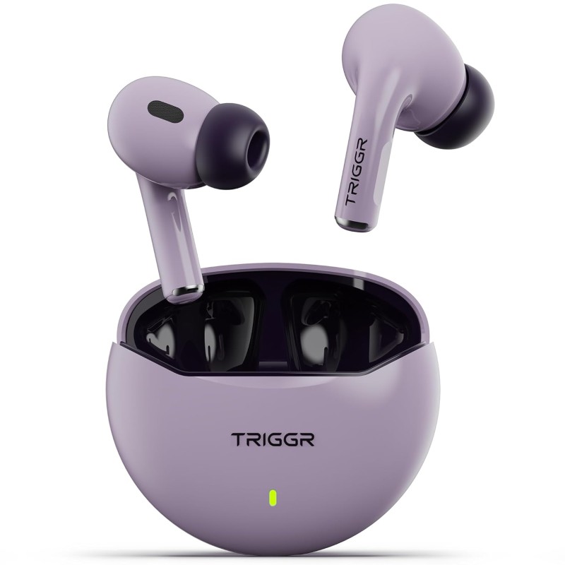TRIGGR Rizz with 40H Playback, Spherical Design, 13mm Drivers, Rich Bass, Fast Charging Bluetooth (Onyx Lilac, in The Ear)