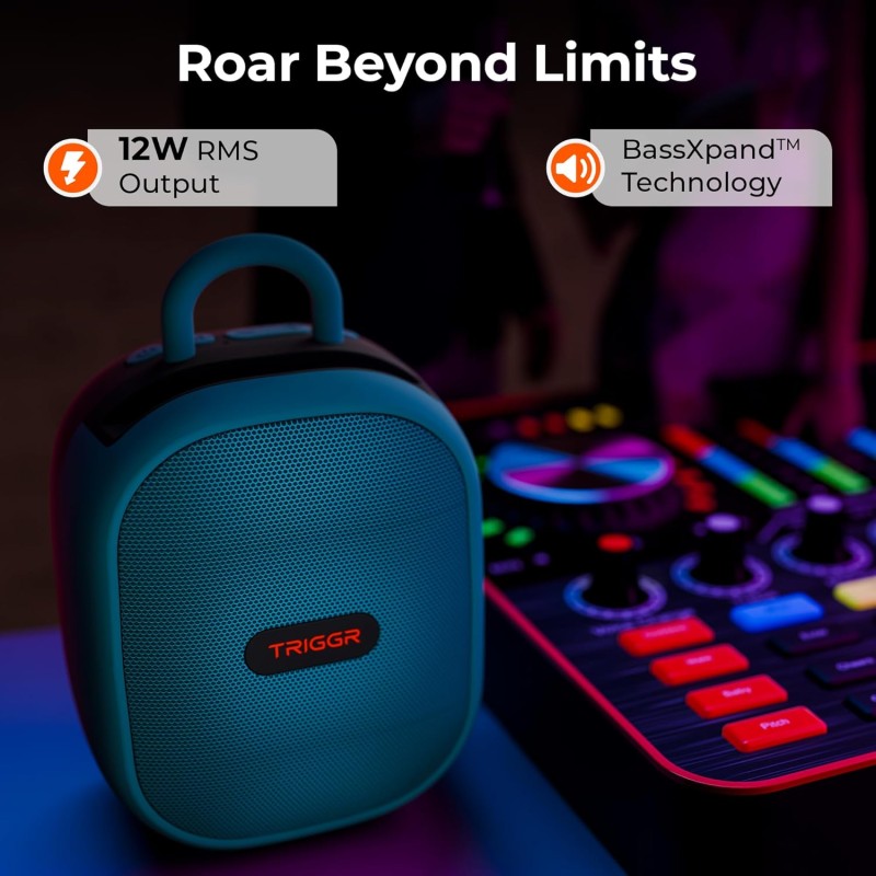 TRIGGR Roar 12 Portable Bluetooth Speaker, 12W Deep Bass, 8H Playtime, Type-C Fast Charging, BT v5.3, TWS Stereo Pairing (Onyx Blue)