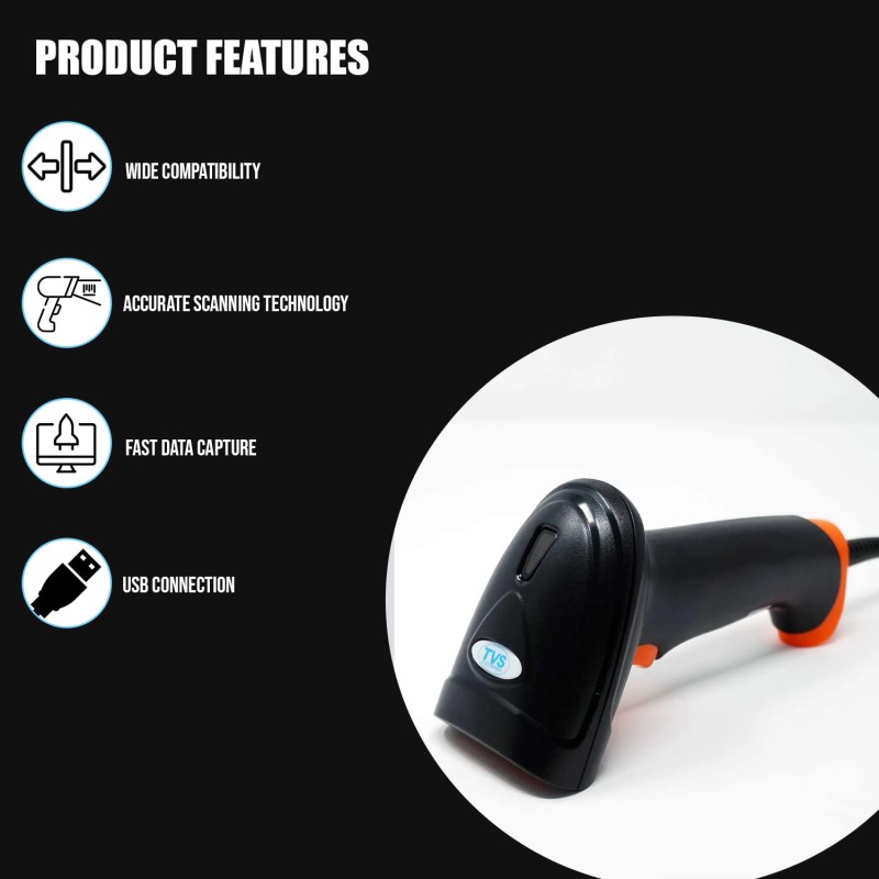 TVS Electronics BS-L100 Plus Barcode Scanner 1D High-Speed Scan Handheld Reader for Mobile Payment Retail Store Supermarket