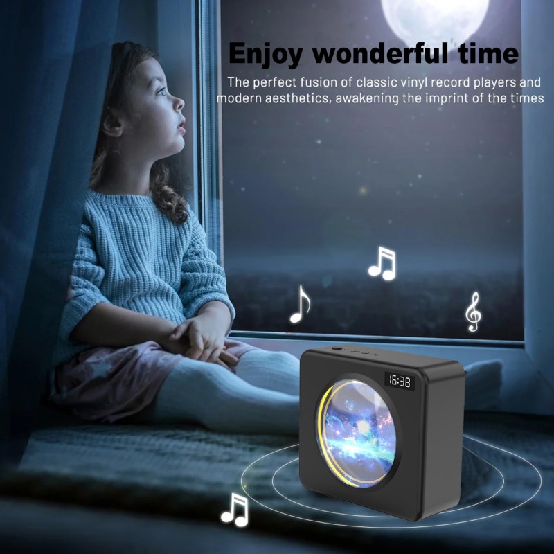 Talabat 2 in 1 Wireless Bluetooh Speaker with Personalized Digital Clock and Patterns Rotating Boombox with 1500 mAH (6 Hrs Playback Time)