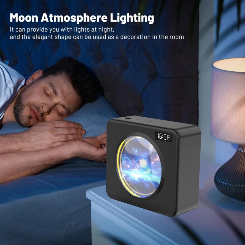 Talabat 2 in 1 Wireless Bluetooh Speaker with Personalized Digital Clock and Patterns Rotating Boombox with 1500 mAH (6 Hrs Playback Time)