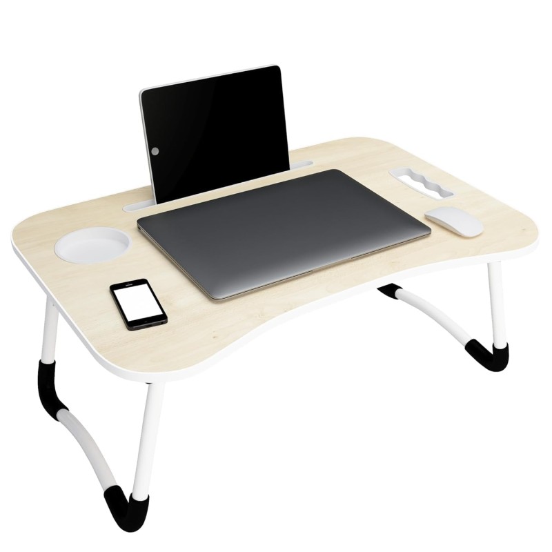 Tarkan Stud Foldable Wooden Finish Mini Desk for Couch, Sofa Bed, Study Tray Table Stand for Writing (Beige)