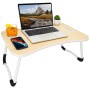 Tarkan Stud Foldable Wooden Finish Mini Desk for Couch, Sofa Bed, Study Tray Table Stand for Writing (Beige)