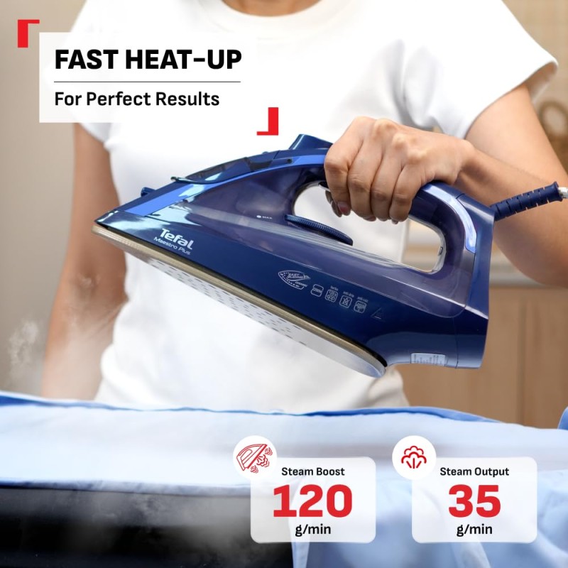 Tefal Maestro Plus Steam Iron | No.1 Ironing Brand in Europe | 2200W | XL Ceramic Soleplate | Anti-Calc | 120g/min Boost Blue