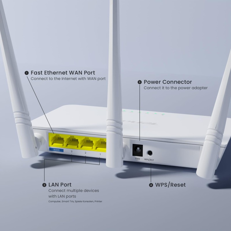 Tenda F3 300Mbps Wi-Fi Router, Easy Setup, WPS Button, Parental Control, Bandwidth Control, Wi-Fi Schedule, with 3 * 5dBi High Power External Antennas (White, N300 F3)