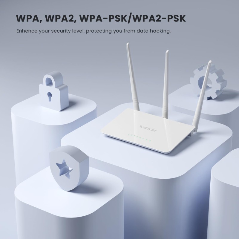 Tenda F3 300Mbps Wi-Fi Router, Easy Setup, WPS Button, Parental Control, Bandwidth Control, Wi-Fi Schedule, with 3 * 5dBi High Power External Antennas (White, N300 F3)