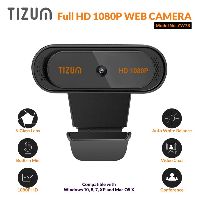 Tizum iStuff365 Zw78- Full Hd 1080P Webcam,Widescreen Viewing Angle,Auto Light Correction.