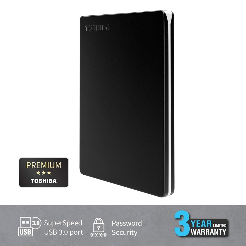 Toshiba Canvio Slim 2TB Portable External HDD - USB 3.0 for PC Laptop Windows External Hard Drive - Black