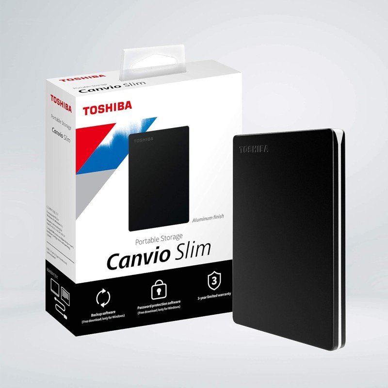 Toshiba Canvio Slim 2TB Portable External HDD - USB 3.0 for PC Laptop Windows External Hard Drive - Black
