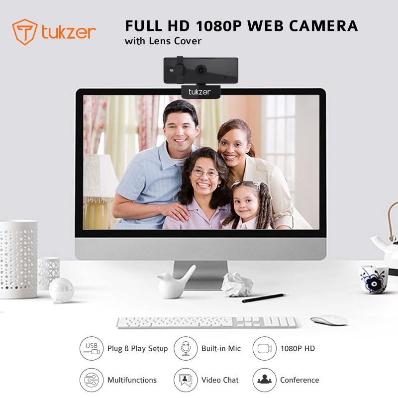 Tukzer 2.1 MP Full HD 1080P Web Camera, CMOS Webcam with Microphone| (C01-Black)