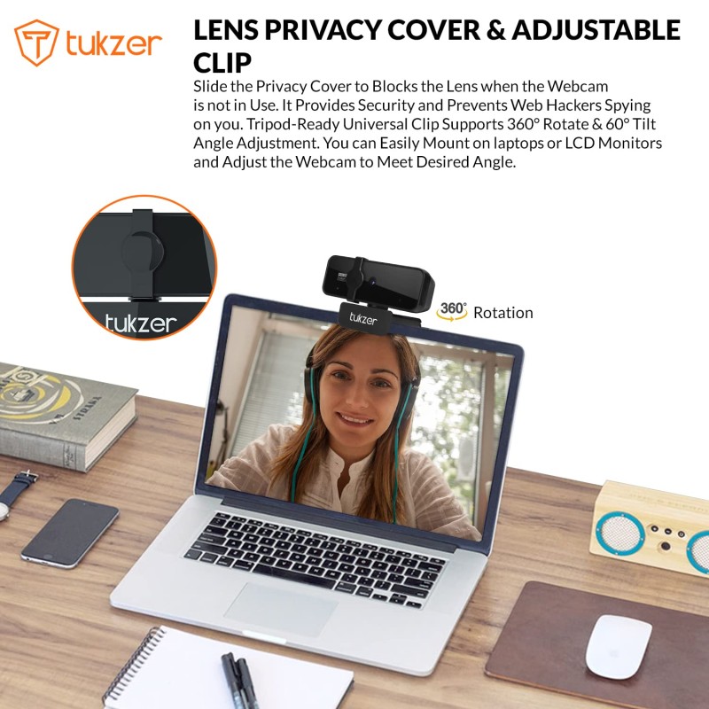 Tukzer 2.1 MP Full HD 1080P Web Camera, CMOS Webcam with Microphone| (C01-Black)