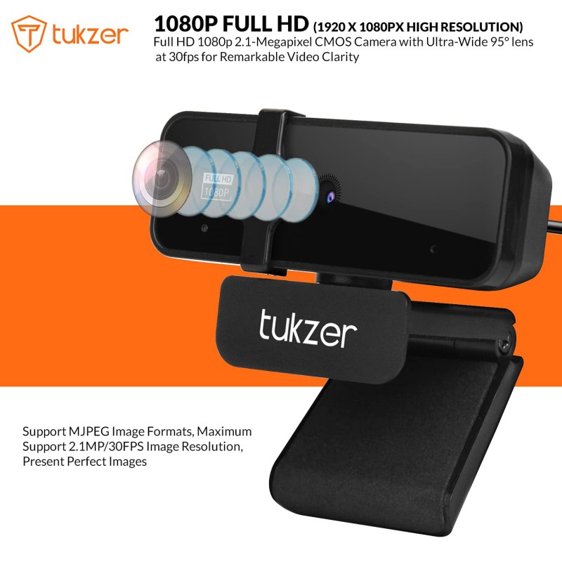 Tukzer 2.1 MP Full HD 1080P Web Camera, CMOS Webcam with Microphone| (C01-Black)