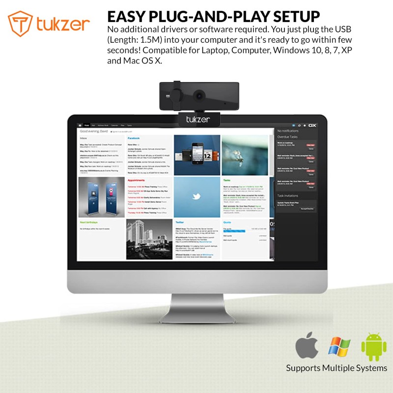 Tukzer 2.1 MP Full HD 1080P Web Camera, CMOS Webcam with Microphone| (C01-Black)