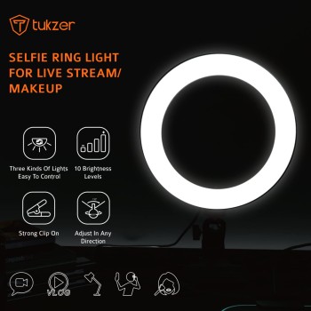 Tukzer 8-Inch LED USB Selfie Ring Light with Clamp Mount, 3 Light Modes & 10 Level Brightness, for Laptop/PC/Monitor/Desk/Bed/Office/Video Conferencing/Live Streaming/Makeup/Webcam/Classes