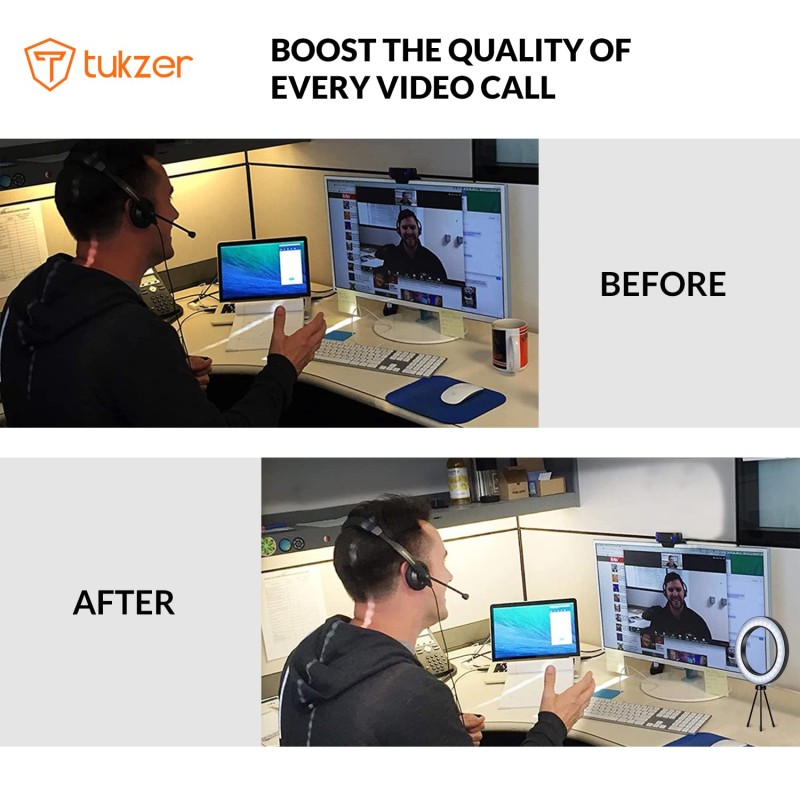 Tukzer 8-Inch LED USB Selfie Ring Light with Clamp Mount, 3 Light Modes & 10 Level Brightness, for Laptop/PC/Monitor/Desk/Bed/Office/Video Conferencing/Live Streaming/Makeup/Webcam/Classes