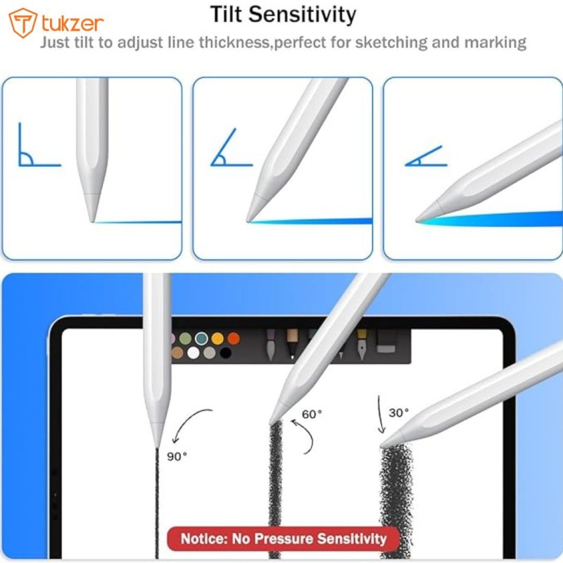 Tukzer Active 2nd Gen Stylus Pen iPad Pencil | Palm Rejection, Tilt Sensor, High Precision White