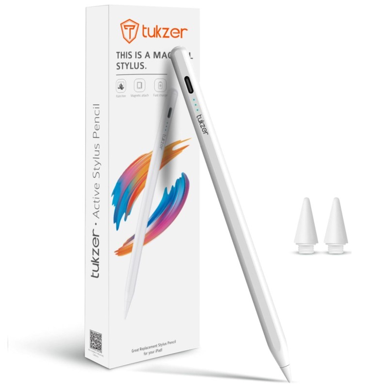 Tukzer Active 2nd Gen Stylus Pen iPad Pencil | Palm Rejection, Tilt Sensor, High Precision White