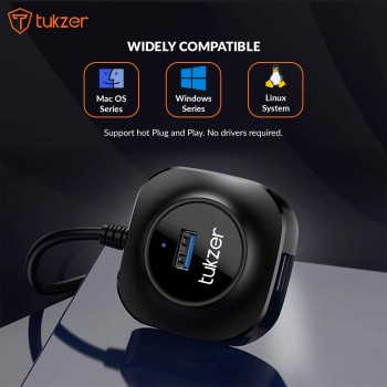 Tukzer USB C Hub Ultra-Slim USB-C Superspeed Adapter with 4 USB 3.0 Ports USB Type C Hub for All Laptops and More USB Type C Devices (TZ-U13 Black)