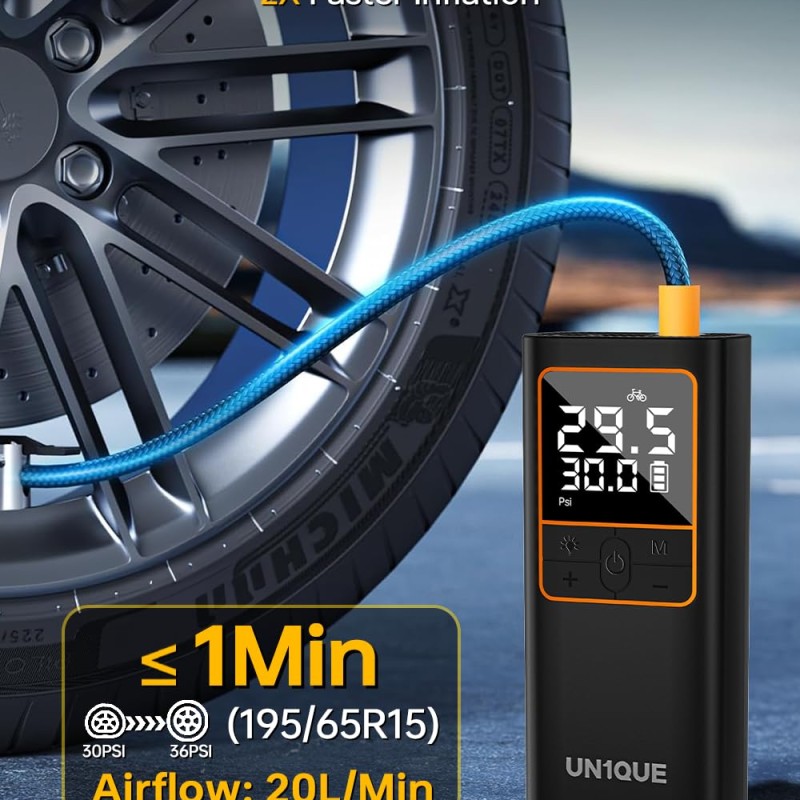 UN1QUE PT600 Cordless Tyre inflator for Car and Bike,150 PSI,6000 mAh Car Air Pump with LED Flash Light,Digital Display