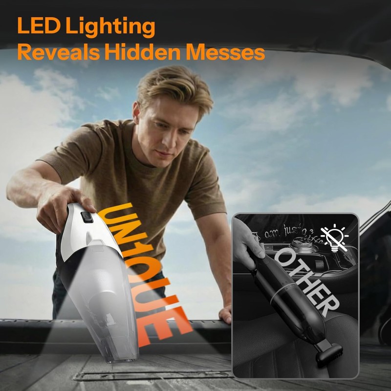 UN1QUE Vacuum Cleaner for Car Use with DC 12V & LED Light Car Vacuum 4m Power Cord 6000pa Powerful Suction
