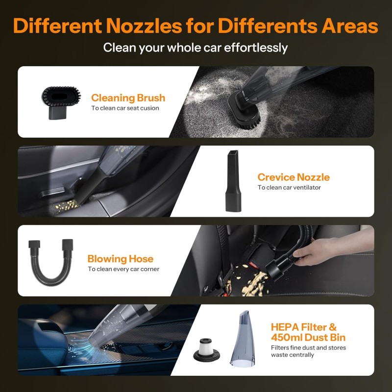UN1QUE Vacuum Cleaner for Car Use with DC 12V & LED Light Car Vacuum 4m Power Cord 6000pa Powerful Suction