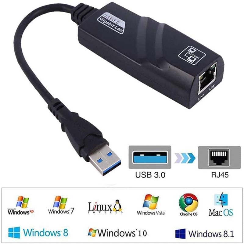 USB 3.0 to Ethernet Adapter, Driver Free 10/100/1000 Mbps Network RJ45 LAN Wired Gigabit Ethernet Adapter