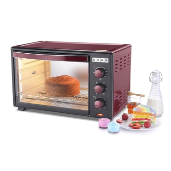 USHA 3635Rc 35L Oven Toaster Grill With Rotisserie And Convection For 360 Degree Even Cooking, 6 Mode Heating Function(Wine & Matte Black)