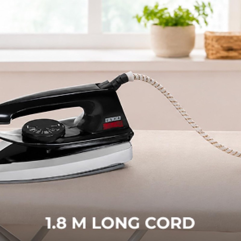 USHA Aluminium Usha 2801 750Watt Dry Iron Metal Body | Linished Soleplate | Thermal Safety Fuse | 180° Swivel Cord (Black)