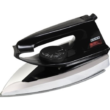 USHA Aluminium Usha 2801 750Watt Dry Iron Metal Body | Linished Soleplate | Thermal Safety Fuse | 180° Swivel Cord (Black)