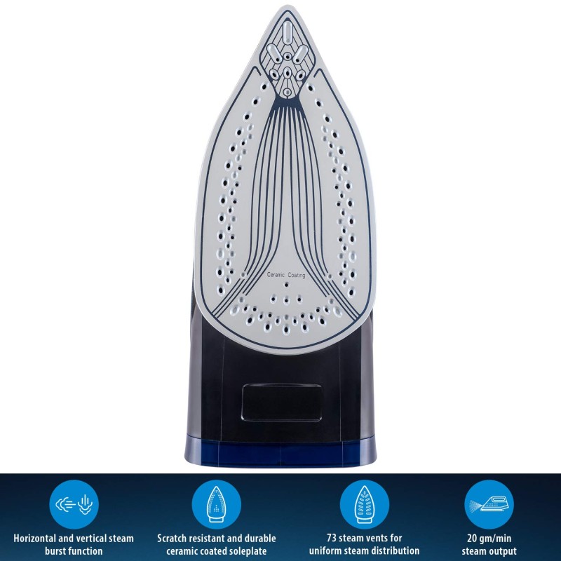 USHA Aqua Glow 2000 watts Steam Iron with Innovative Led Indicator | Ceramic Soleplate |Powerful Steam Output upto 20gm/min (Blue)
