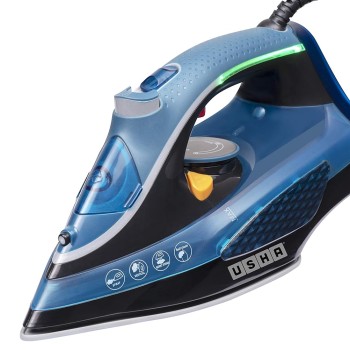 USHA Aqua Glow 2000 watts Steam Iron with Innovative Led Indicator | Ceramic Soleplate |Powerful Steam Output upto 20gm/min (Blue)