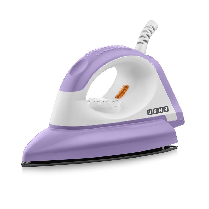 USHA Armor 1100 watts Dry Iron with Shock Proof Plastic Body | Single Coat Black Non Stick Soleplate for Longer Durability|(Purple & White)