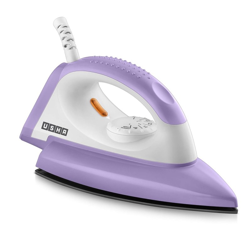 USHA Armor 1100 watts Dry Iron with Shock Proof Plastic Body | Single Coat Black Non Stick Soleplate for Longer Durability|(Purple & White)