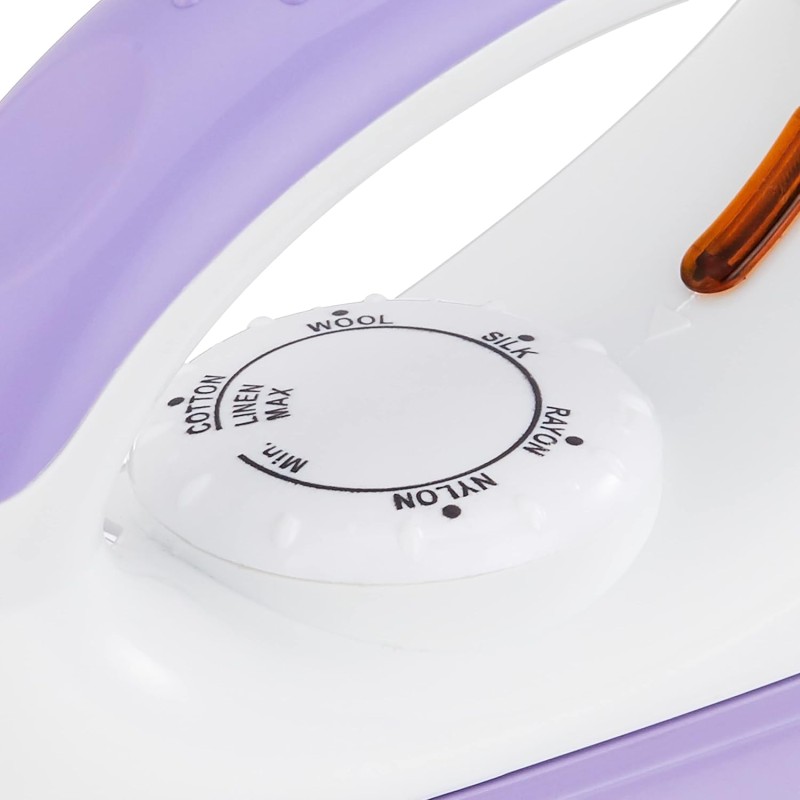 USHA Armor 1100 watts Dry Iron with Shock Proof Plastic Body | Single Coat Black Non Stick Soleplate for Longer Durability|(Purple & White)
